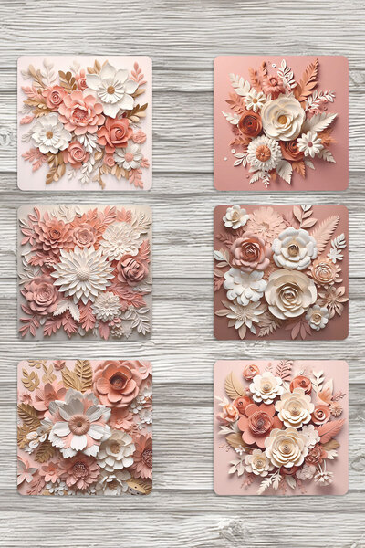 qoeuyl boutique Natural Flowers Themed No:4 Gift Printed Set of 6 Decorative ...