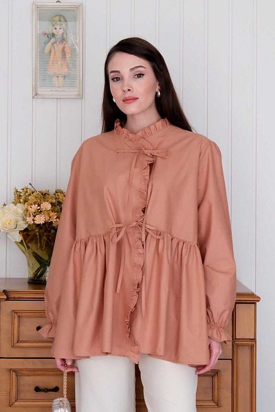 Ceylan Otantik Salmon Ruffle Laced Tunic