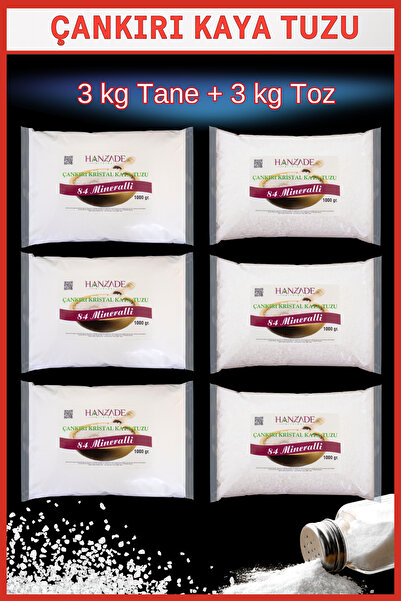 Hanzade Bitkisel 84 Mineralli Doğal Çankırı Kristal Kaya Tuzu 3 Kg Toz (Öğütülmüş) + 3 Kg Tane (Öğütülmemiş)