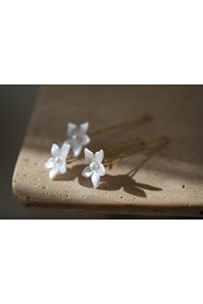 İstoria Bridal White Floral Patterned Wedding and Engagement Buckle - Set of 4, Gold&Ciek