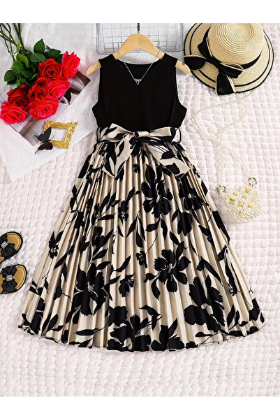 Tomac Kız Çocuk Çiçekli Kolsuz Pileli Günlük  Elbise