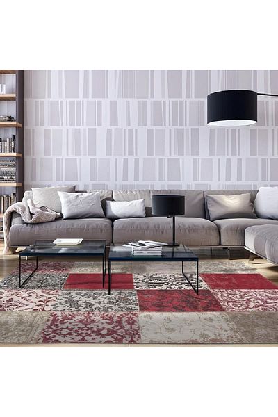 Homelux Rectangular Rug, Cotton, 200X280, Rectangles Pattern, Red, Cream, Grey