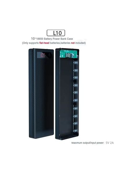Choice Black 10 Slot 10*18650 Power Bank Battery Box Holder Portable Dual USB Type C Charge Shell for iPhon