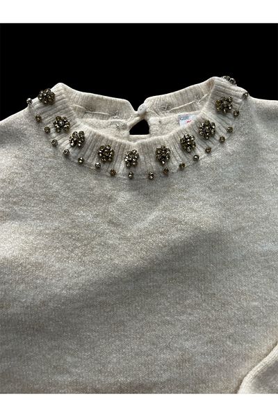 SHEGGY pulover tricot brodat cu gât rotund