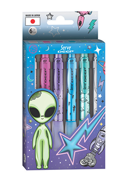 Serve Deep M.Kurşun Kalem Uzay Tema Metalik 6 Lı Kutu Set-B