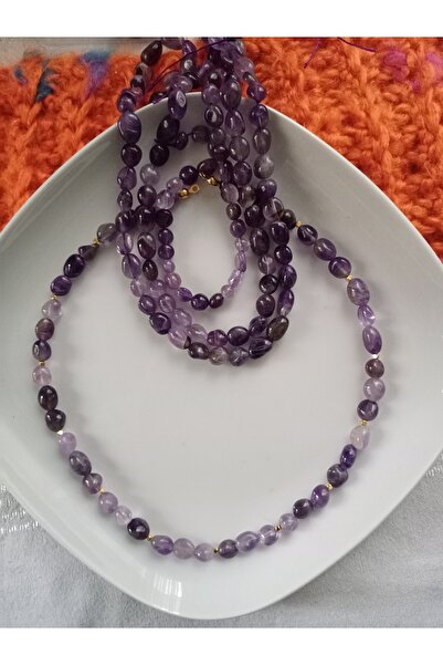 Mudita Tasarım Orijinal gerçek doğal amorf Ametist taşı kolye