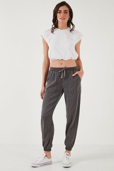 Lela Regular Fit High Waist Elastic Leg Jogger Sports Pants Trousers 668Yp5039