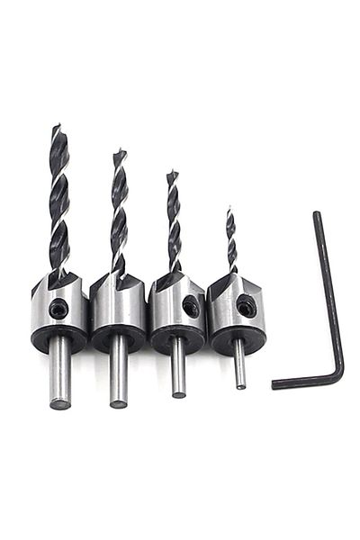 Choice Round Handle 4pc Drill Bit Set 4pc Three Pointed Woodworking Counterbore Drill 3-6mm Reaming Drill S
