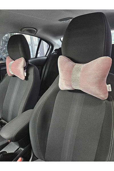 dizaynpark Powder Plain Velvet Silver Vertical Striped Neck Pillow 1 Piece