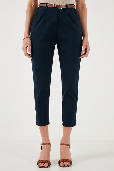 Lela Stretch Cotton Short-Leg Pants with High Waist Belt - Pants 668Yp5335