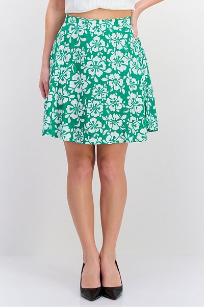 Monki Women Floral Print Mini Skirt, Green
