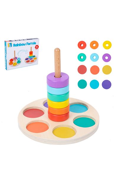 Choice TS009 Children Montessori Rainbow Blocks Wooden Toy Fine Motor Training Color Shape Matching Stackin