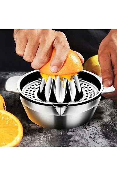 Choice 1PCS 9.5x17cm 1pc Portable Stainless Steel Lemon Squeezer and Juicer with Bowl Container - Easy to U