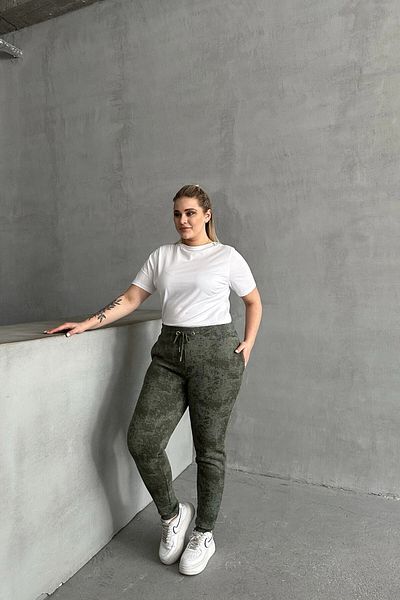 Stil Diva Plus Size Gathered Waist Tight Leg Pocket Patterned Trousers 304055