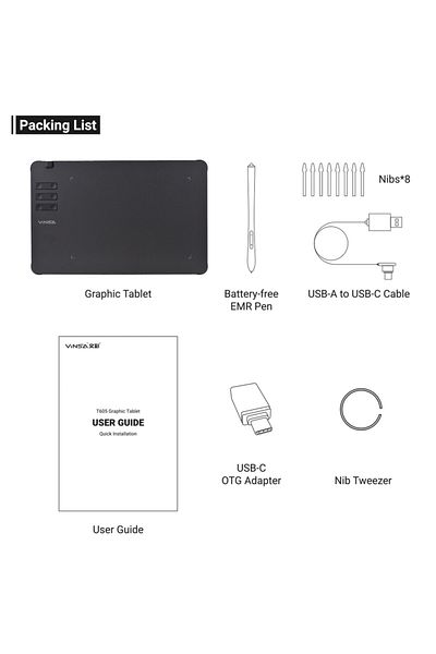 Aibecy T605 VINSA T1161 Graphics Drawing Tablet Ultra-thin Art Creation Sketch with Battery-free Stylus 8 P