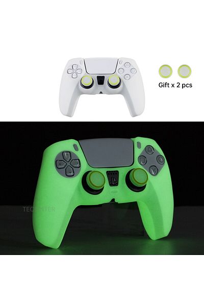 TECTINTER WHITE Glowing Silicone Cover For PS5 Controller Rubber Case Shell For PS5 Gamepad Joystick For PS5 A