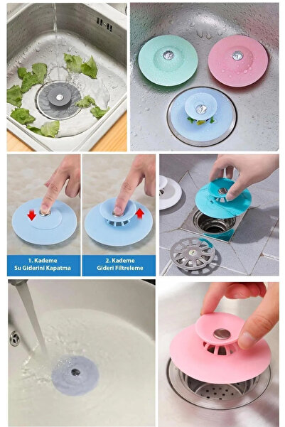 QNİAY Silikon Lavabo Ve Küvet Tıkacı Süzgeç, 2 Fonksiyonlu Gider Kapatıcı 1 Adet