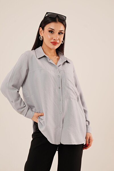 Hipo Trend Jednokopčasta siva košulja Oversize kroj