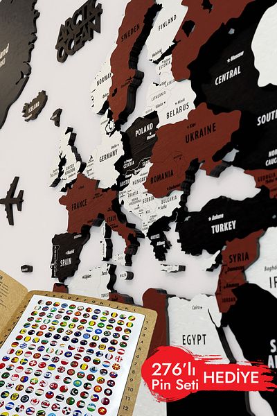 Colorfull Worlds 3D Wooden English World Map - 100X50 cm - Home Office Gift Wall Decoration