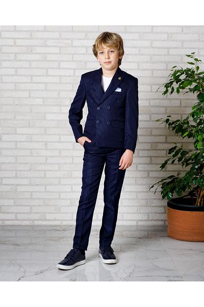 BUTİKHAPPYKİDS Boy's Suit Navy Blue Sports 3-Piece Suit Pants T-Shirt Jacket 6-14 Years