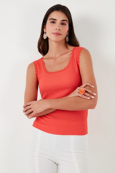 Lela Slim Fit Thick Strap Lace Square Neck Wrapped Tank Top 5864979