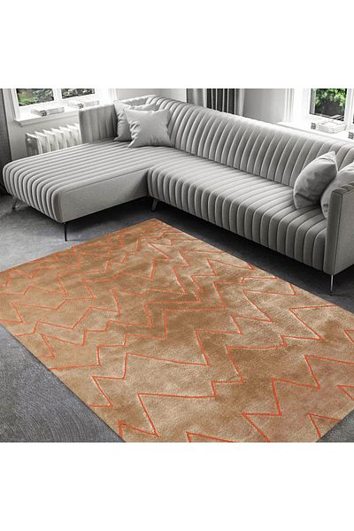Homelux Velveto rug, rectangular, 230X290 cm, abstract, brown, orange, polyester, cotton, jute
