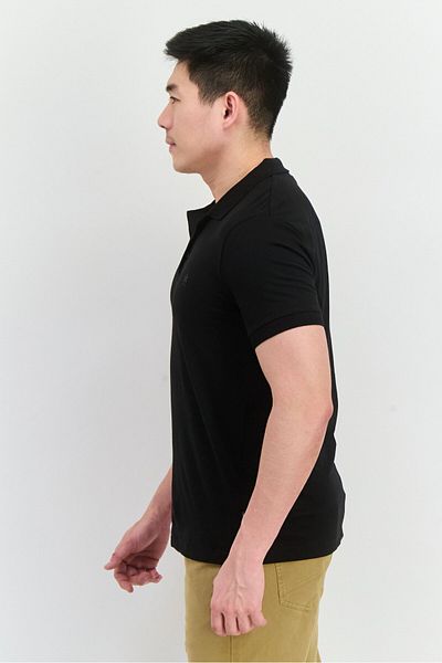 French Connection Men Regular Fit Brand Logo Short Sleeves Polo, Black