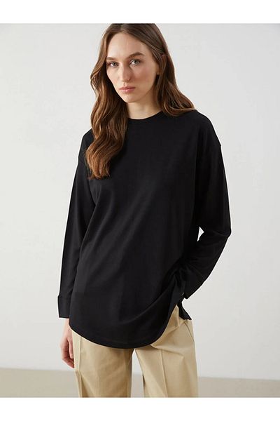 LC Waikiki Μαύρο γυναικείο φούτερ με λαιμόκοψη Oversize