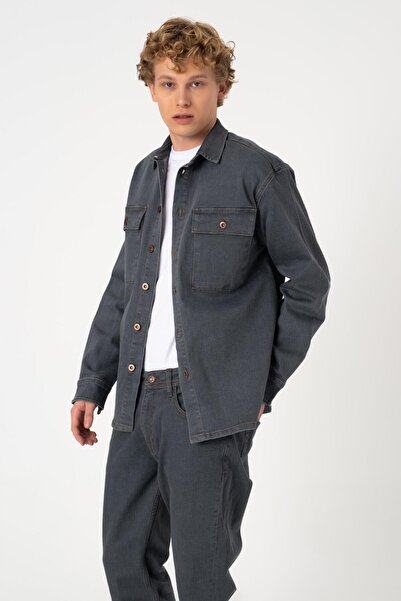 BLAYF Layf Gri Kot Gömlek Regular Fit Rahat Kalıp Düğmeli Kot Gömlek