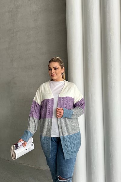 Stil Diva Cardigan cu mânecă lungă, fără acoperire în față, cu blocuri de culoare 302148