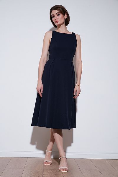 Lela Crew Neck Regular Fit Pleated Midi Dress Dress with Pockets6051963