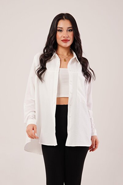 Hipo Trend Bela košulja sa jednim džepom Oversize kroj