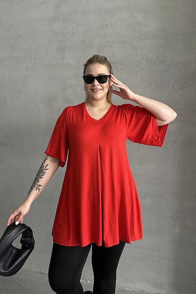 Stil Diva V-Neck Lycra Asymmetrical Cutout Plus Size Blouse - Mdl-5