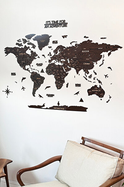 Colorfull Worlds 3D Wooden English World Map - 100X50 cm - Home Office Gift Wall Decoration