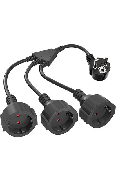 Choice Black Eu European Power Extension Cord With 3 Ac Schuko Socket 250 V/16a Supply Electric Cable Tripl