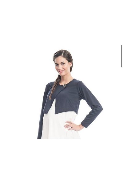 Desen Hamile Giyim Navy Blue Bow Detailed Maternity Bolero