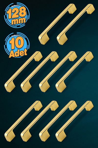 Badem10 10 bucăți Arel Mobilier Bucătărie Sertar Dulap Ușă Dulap Aur Aur 128 mm Mâner Metal Mâner Mâner