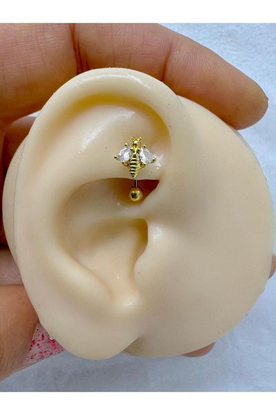 Arescollection Zircon Stone Arili Rook Piercing with Steel Bar (1 Piece)