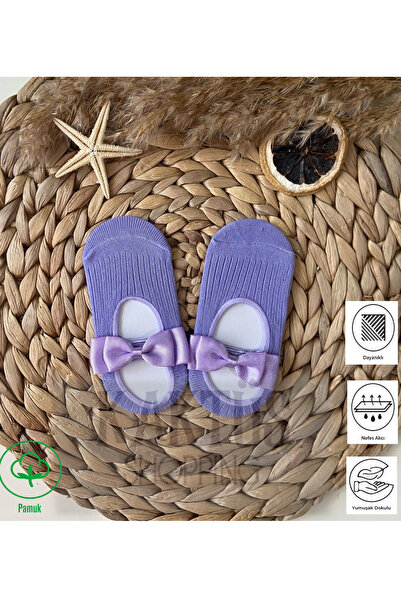 YASYAS Kız Bebek Mor Fiyonklu Pamuklu Babet Çorap