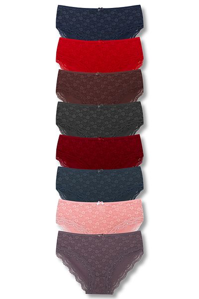 HNX 8 Pack Cotton Lace Front High Waist Plus Size Women's Panties