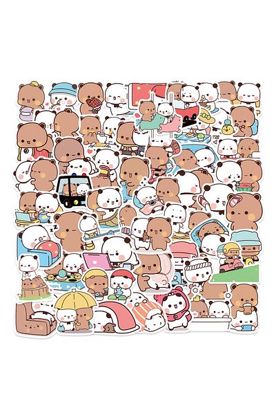 Choice 50PCS bubu Panda 50PCS Cartoon Anime Kawaii Bear And Panda Stickers Waterproof PVC for Water Bottle