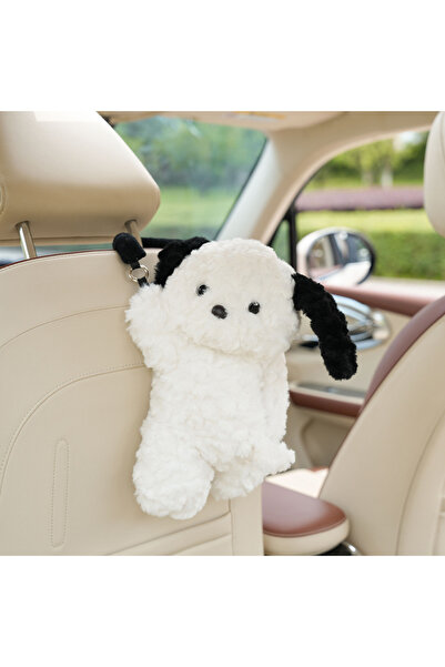 Choice حامل مناديل للسيارة على شكل كلب أبيض قطعة واحدة، حامل مناديل معلق إبدا...