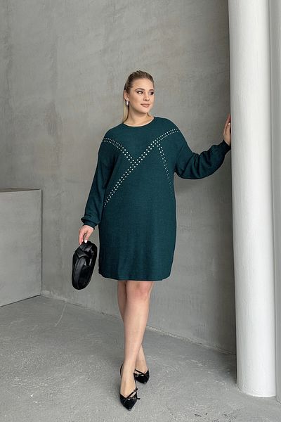 Stil Diva Plus Size Long Sleeve Soft Texture Stone Embroidered Knitwear Dress 285040