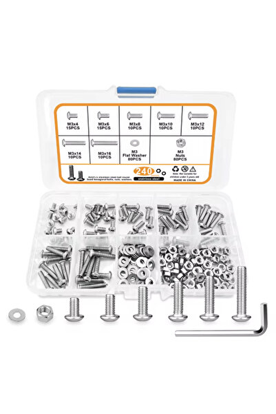 Choice 240PCS 240Pcs M3 Hex Head Screws, M3x4/6/8/10/12/14/16mm Button Head S...