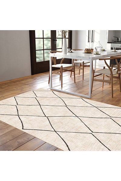 Homelux Velveto rug, rectangular, 230X290 cm, Ben Ourain type, cream, black, polyester, cotton, jute