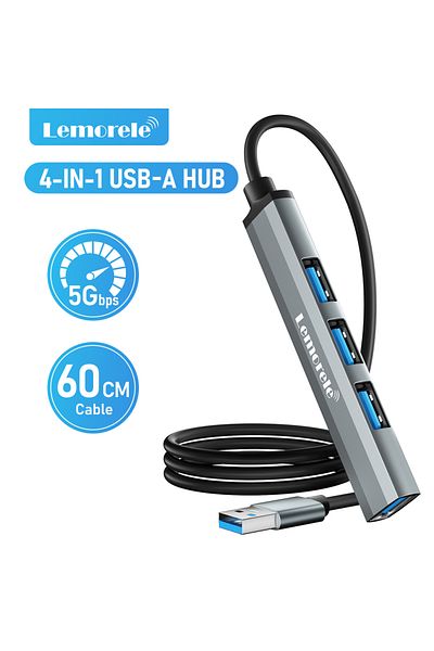 lemorele موزع USB 4 منافذ 60 سم، 120 سم، 4 منافذ، محول USB A 3.0، موزع متعدد، ملحقات الكمبيوتر المحمول