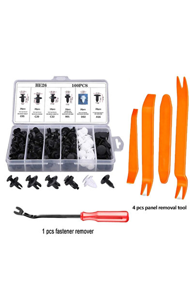 Choice 100 قطعة - صندوق مع أداة 100 قطعة من مشابك بلاستيكية مختلطة للسيارات لتثبيت دبوس إغلاق الباب تلقائيًا وإزالة المثبت