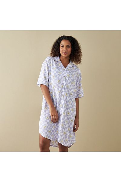 FAV All-Over Floral Print Sleepshirt with Camp Collar