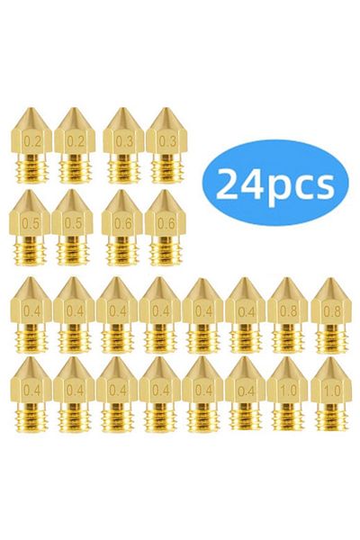 AOKIN 24pcs 24Pcs MK8 Extruder Nozzles 0.2/0.4/0.5/0.6/0.8/1.0mm M6 Thread for Creality Ender 3/3 Pro/3 V2