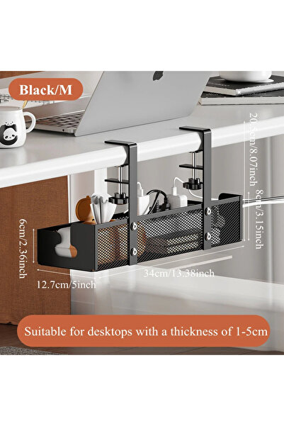 Choice صينية إدارة الكابلات أسفل المكتب، قطعة واحدة، مقاس 34 سم، سوداء اللون، بدون مثقاب، منظم كابلات مكتب من الفولاذ، إدارة الأسلاك